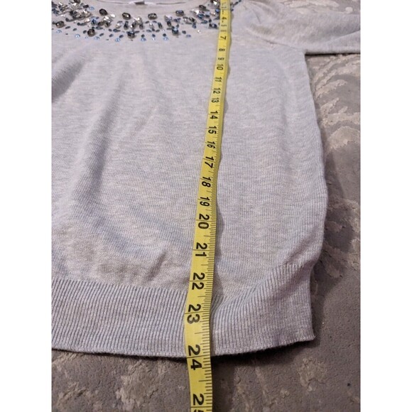 Charter Club Sweater Women's sz M Embellished 3/4 Puff-Sleeve Grey Rhinestones - Picture 12 of 12